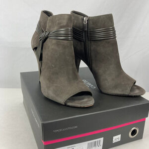Vince Camuto Annavay Peep Toe Bootie Suede Cut Out Ankle Boot Shady Grey 8.5M